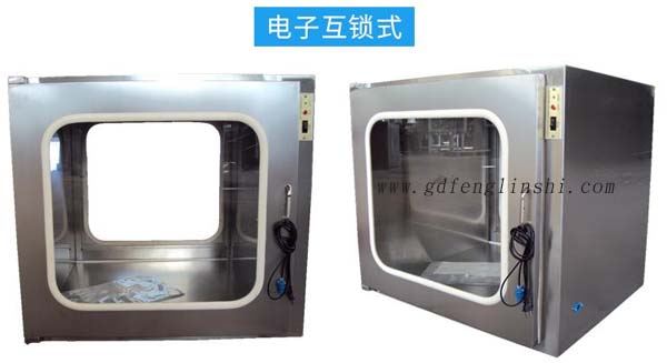 電子互鎖傳遞窗內(nèi)部采用集成電路，電磁鎖， 控制面板，指示燈等實(shí)現(xiàn)連鎖
